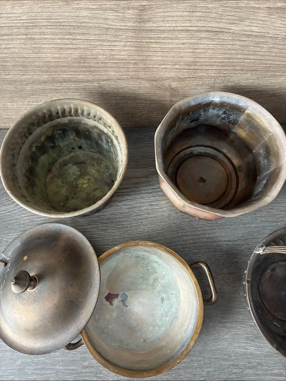 Brass Pots, Bowls with Handles and Lidded Brass Sugar Bowl or Trinket Dish